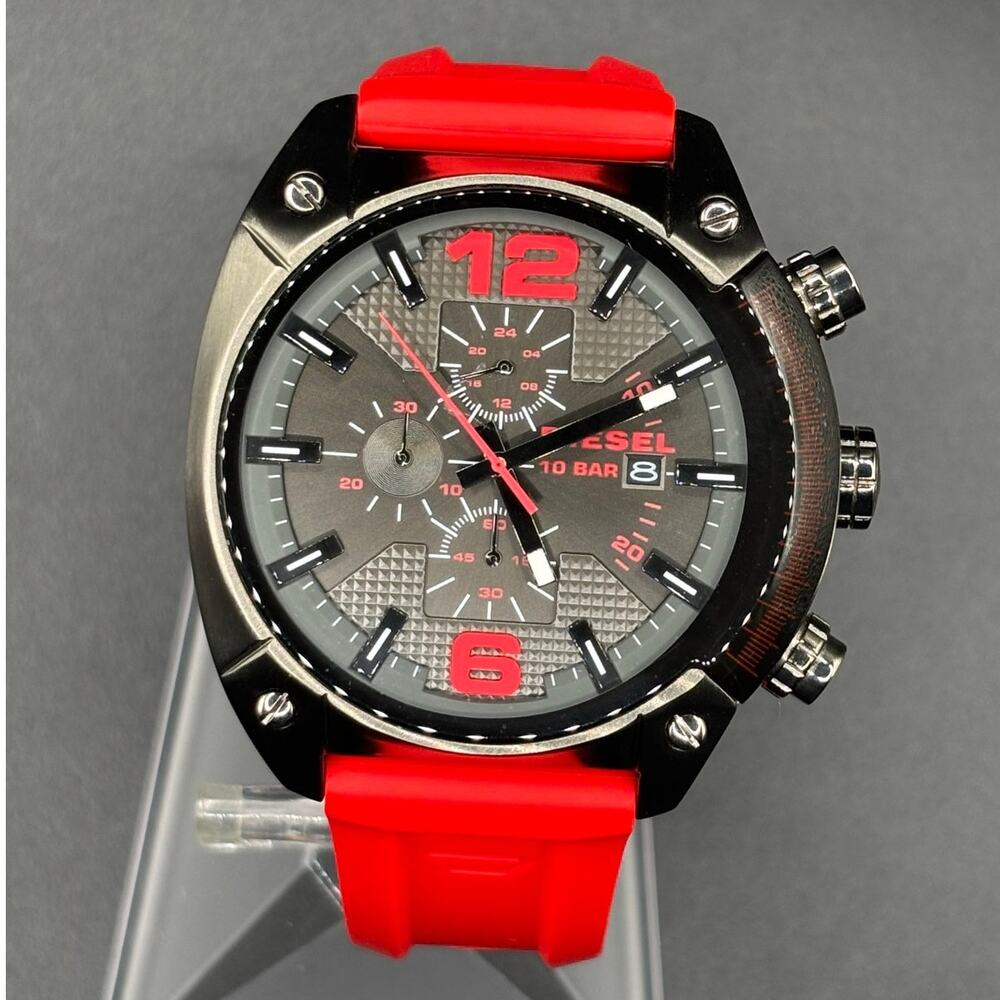 Diesel Overflow DZ4481 Chronograph Red Silicone 55mm Men’s Watch - Picture 7 of 17